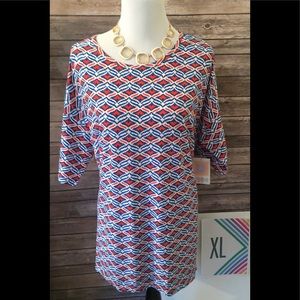 NWT LuLaRoe Irma Tunic Size XL Blue/Orange/White